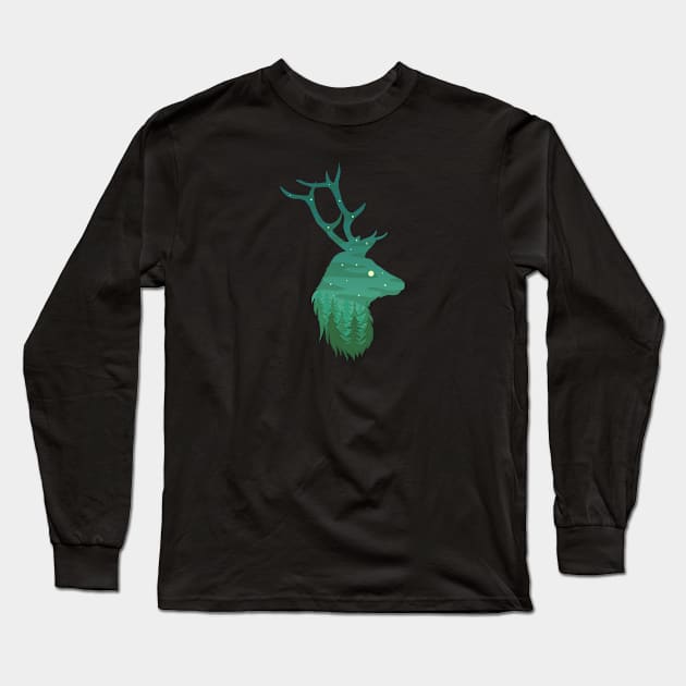 Green deer colorful landscape Long Sleeve T-Shirt by klara_art